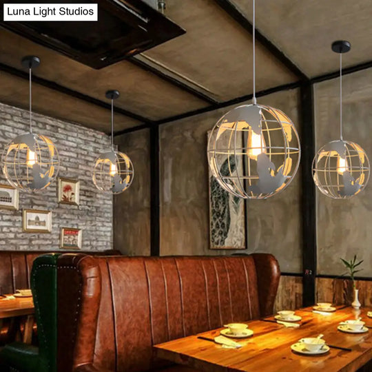 Industrial Metallic Pendant Light - Cage Globe Ceiling For Coffee Shop