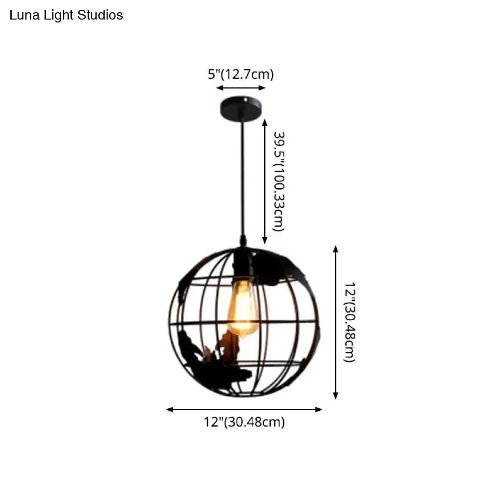 Industrial Metallic Pendant Light - Cage Globe Ceiling For Coffee Shop