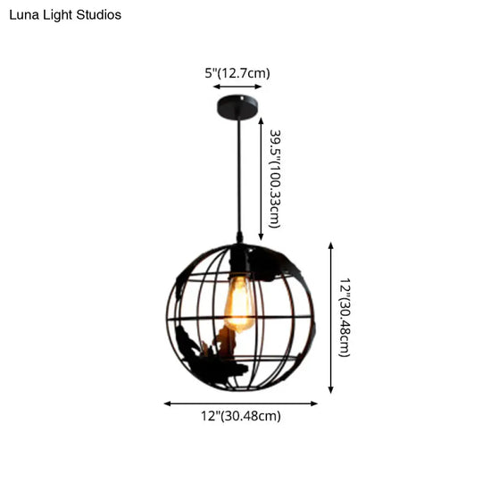 Industrial Metallic Pendant Light - Cage Globe Ceiling For Coffee Shop