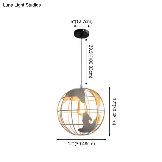 Industrial Metallic Pendant Light With Cage Globe Design For Coffee Shop - 1 Ceiling Fixture