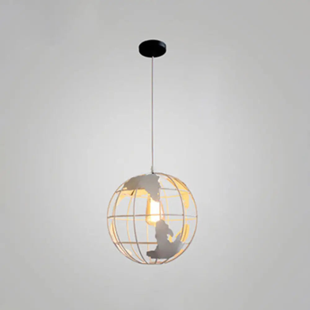Industrial Metallic Pendant Light With Cage Globe Design For Coffee Shop - 1 Ceiling Fixture White