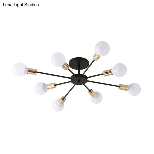 Industrial Metallic Semi Flush Light - Black Sputnik Design With 6/8 Exposed Bulbs Ceiling Mounted