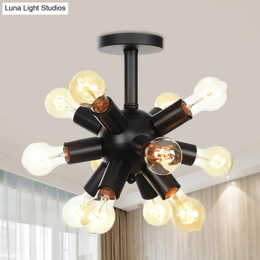 Industrial Metallic Sputnik Semi Flush Light Fixture - Stylish Black Coffee House Mount Lamp With
