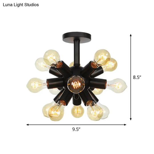 Industrial Metallic Sputnik Semi Flush Light Fixture - Stylish Black Coffee House Mount Lamp With