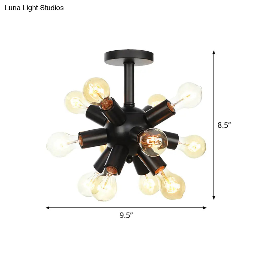 Industrial Metallic Sputnik Semi Flush Light Fixture - Stylish Black Coffee House Mount Lamp With