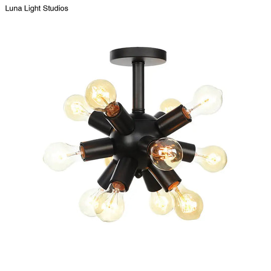 Industrial Metallic Sputnik Semi Flush Light Fixture - Stylish Black Coffee House Mount Lamp With