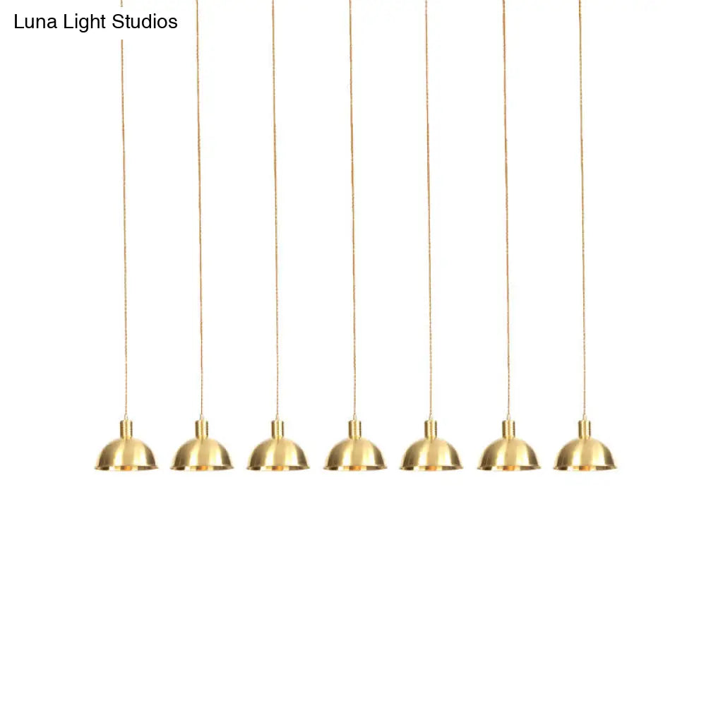 Industrial Restaurant Pendant Lamp With Gold Dome Metal Shade - 3/5/7-Light Tandem Multi Hanging