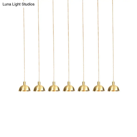 Industrial Restaurant Pendant Lamp With Gold Dome Metal Shade - 3/5/7-Light Tandem Multi Hanging