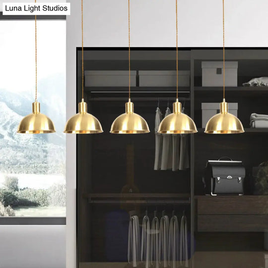 Industrial Multi-Hanging Pendant Lamp With Gold Dome Shade - 3/5/7 Lights For Restaurant Lighting