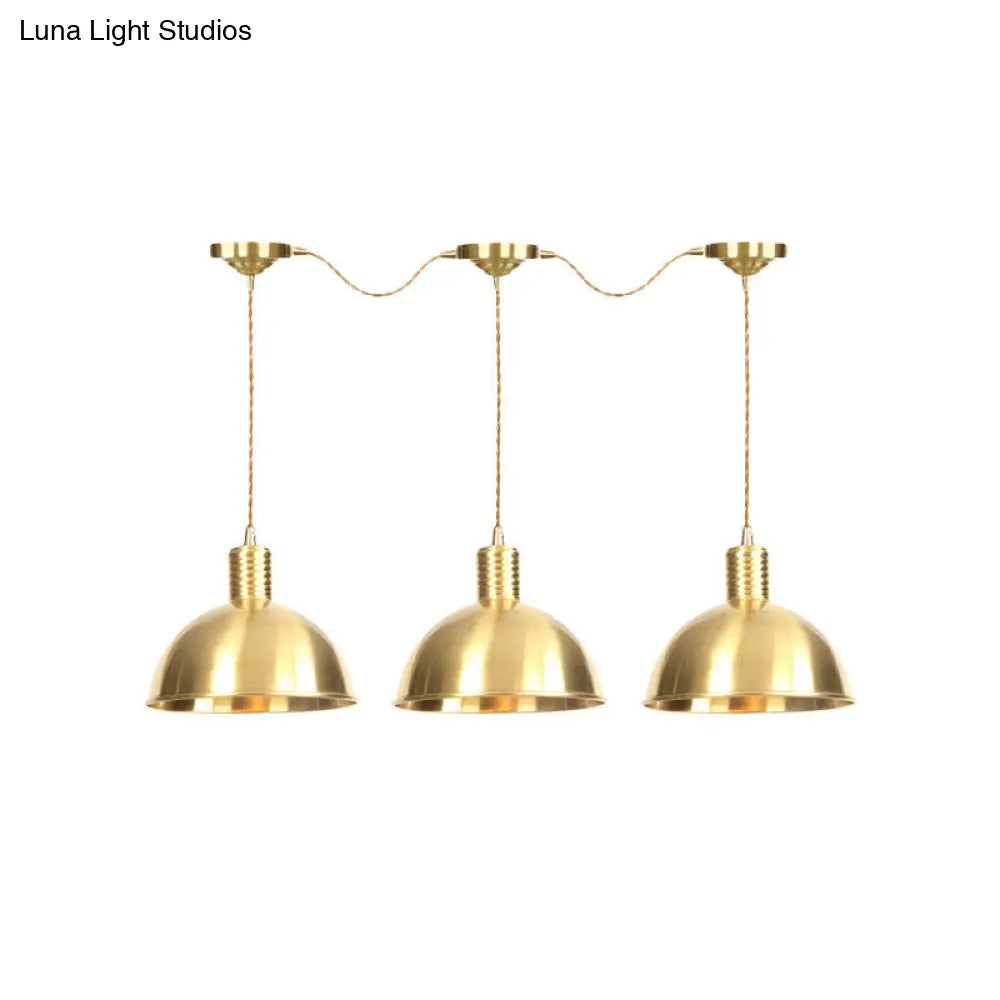 Industrial Restaurant Pendant Lamp With Gold Dome Metal Shade - 3/5/7-Light Tandem Multi Hanging