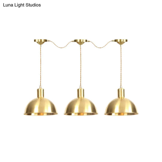 Industrial Restaurant Pendant Lamp With Gold Dome Metal Shade - 3/5/7-Light Tandem Multi Hanging