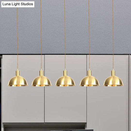 Industrial Restaurant Pendant Lamp With Gold Dome Metal Shade - 3/5/7-Light Tandem Multi Hanging