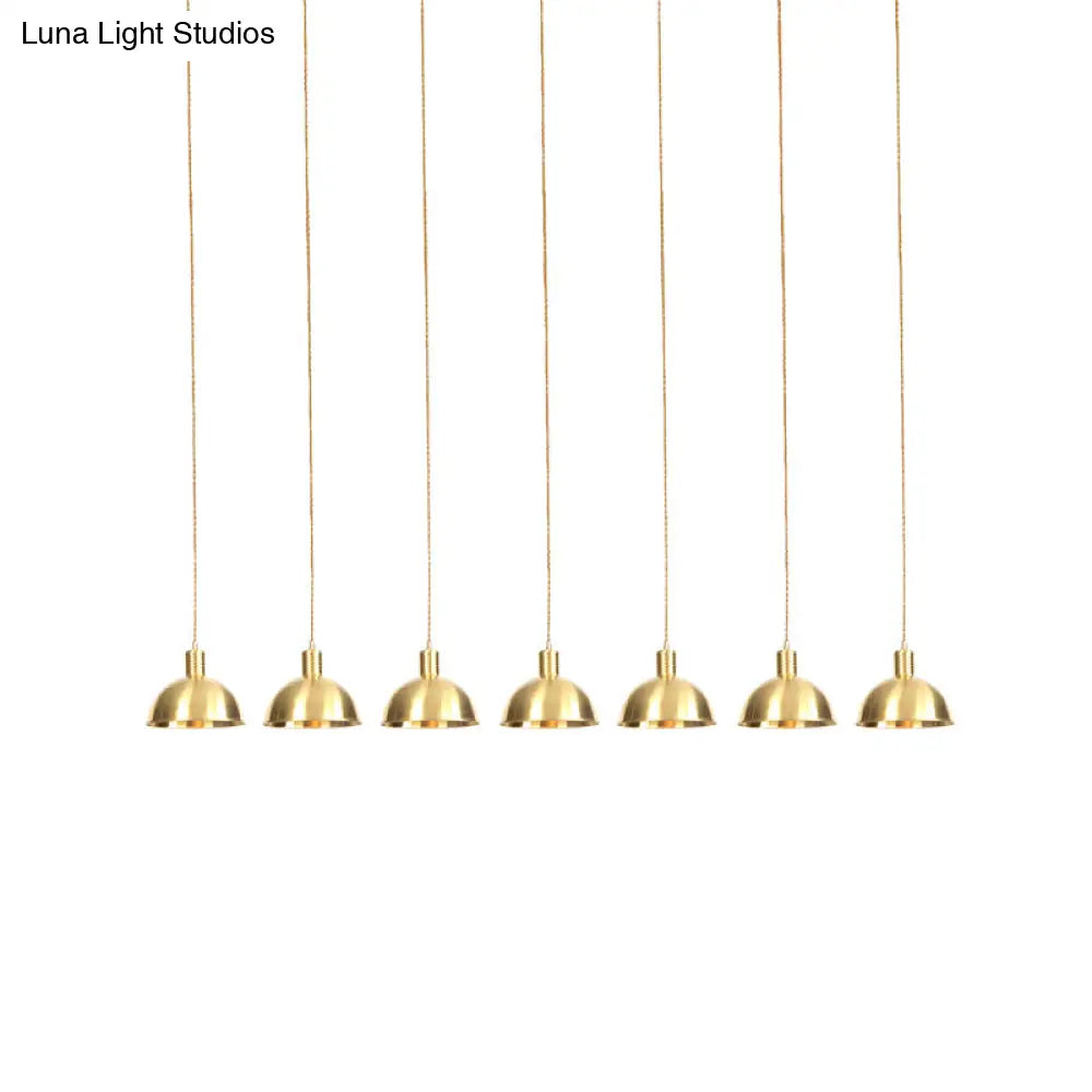Industrial Multi-Hanging Pendant Lamp With Gold Dome Shade - 3/5/7 Lights For Restaurant Lighting