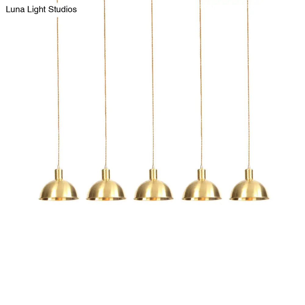 Industrial Restaurant Pendant Lamp With Gold Dome Metal Shade - 3/5/7-Light Tandem Multi Hanging