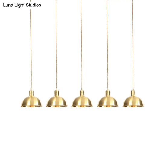 Industrial Restaurant Pendant Lamp With Gold Dome Metal Shade - 3/5/7-Light Tandem Multi Hanging