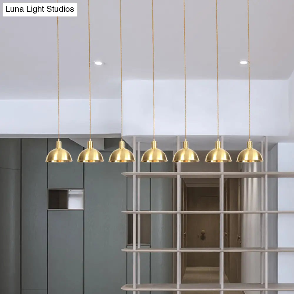 Industrial Multi-Hanging Pendant Lamp With Gold Dome Shade - 3/5/7 Lights For Restaurant Lighting