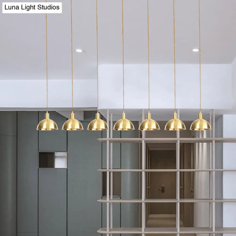 Industrial Multi-Hanging Pendant Lamp With Gold Dome Shade - 3/5/7 Lights For Restaurant Lighting