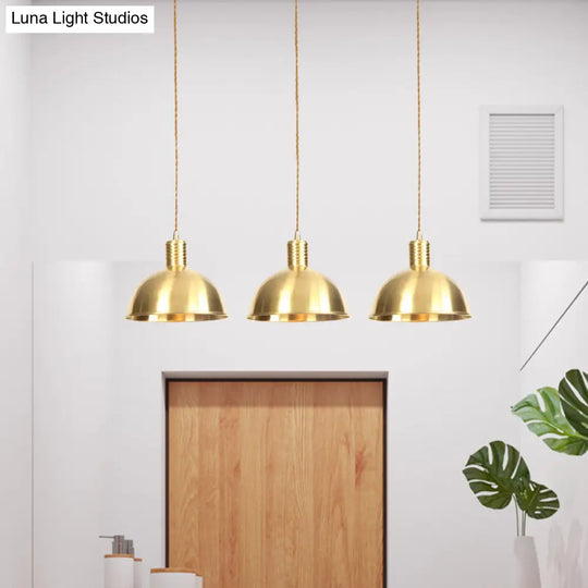 Industrial Restaurant Pendant Lamp With Gold Dome Metal Shade - 3/5/7-Light Tandem Multi Hanging