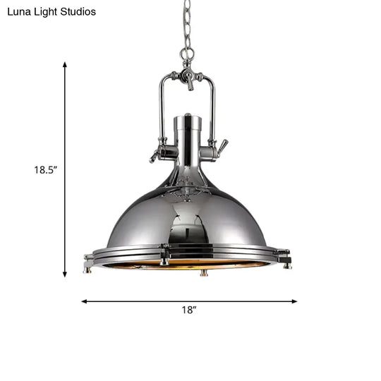 Industrial Nickel Finish Domed Pendant Light With Swivel Joint - Metallic 1-Bulb Kitchen Hanging