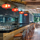 Industrial Onion Shade Pendant Lighting 1 Light: Red/Yellow/Smoke Gray Glass Hanging Lamp For Bar