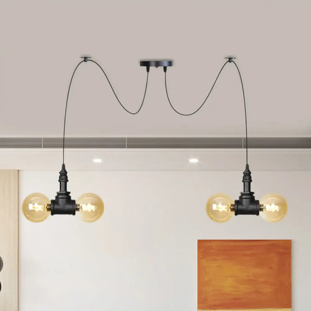 Industrial Orb Amber Glass Pendant Lamp - Multi Hanging Light Fixture (4/6/12 Bulbs) In Black 4 /