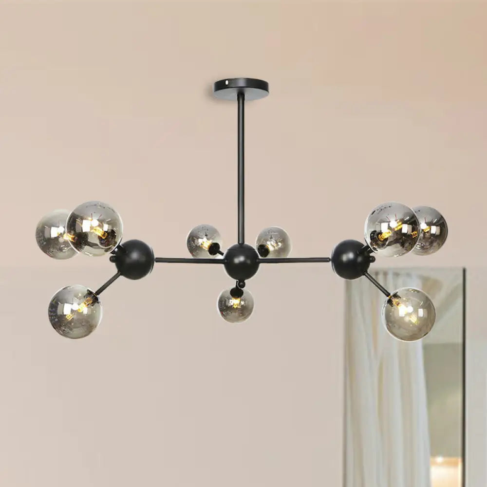 Industrial Orb Chandelier Lamp With Sputnik Design Amber/Clear/Smoke Gray Glass 3/9/12 Lights