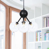 Industrial Orb Chandelier Lamp With Sputnik Design Amber/Clear/Smoke Gray Glass 3/9/12 Lights