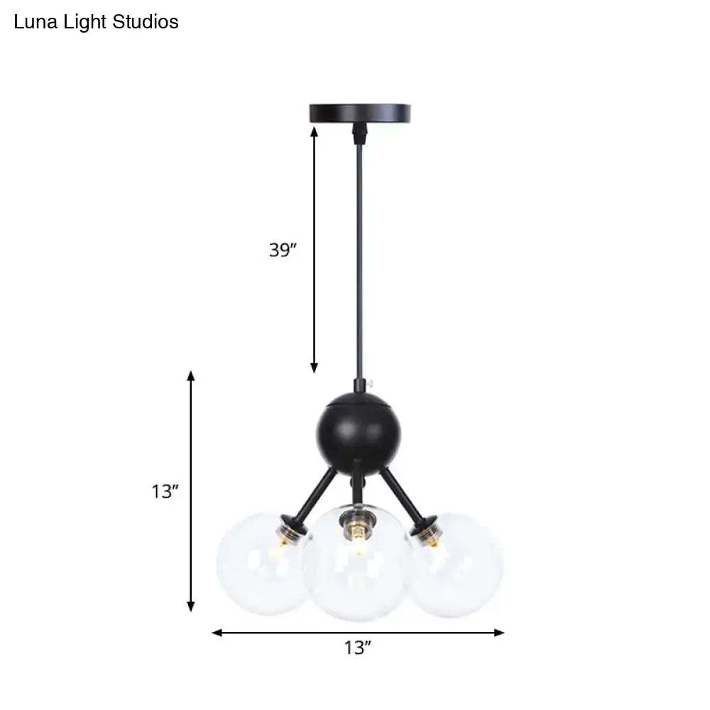 Industrial Orb Chandelier Lamp With Sputnik Design Amber/Clear/Smoke Gray Glass 3/9/12 Lights