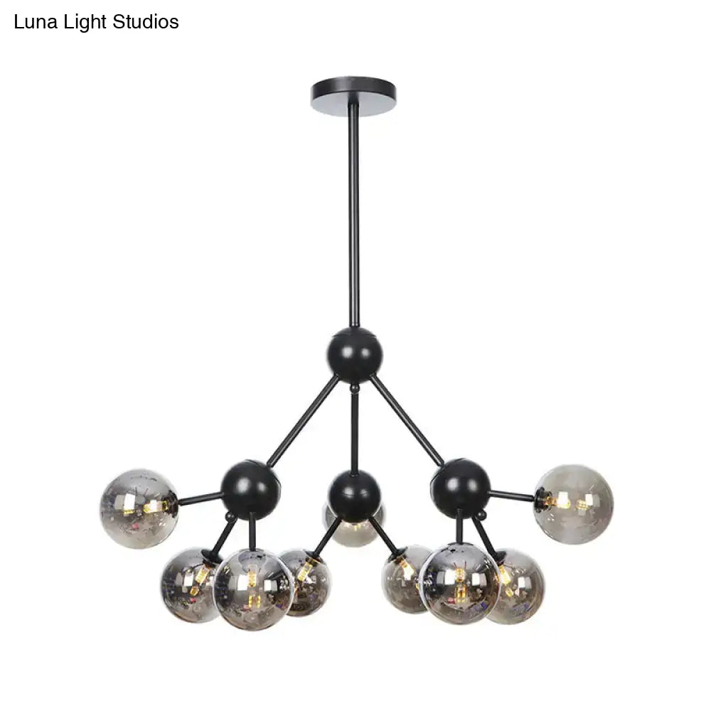 Industrial Living Room Chandelier Lamp With Sputnik Design And Amber/Clear/Smoke Gray Glass - 3/9/12