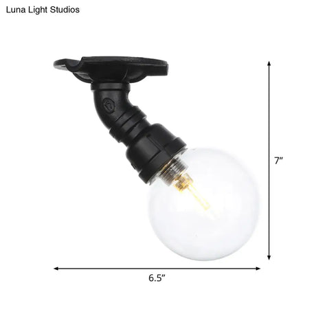 Industrial Orb Clear Glass Semi Flush Ceiling Fixture With 1 Bulb In Black