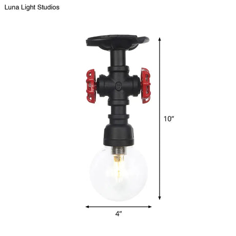 Industrial Orb Clear Glass Semi Flush Ceiling Fixture With 1 Bulb In Black