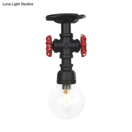 Industrial Orb Clear Glass Semi Flush Ceiling Fixture With 1 Bulb In Black