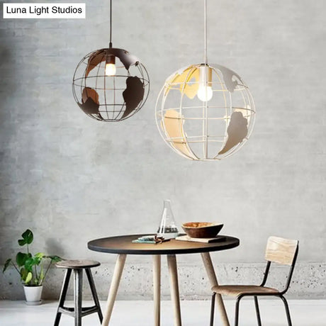 Industrial Orb Pendant Light With Metal Cage Shade For Living Room