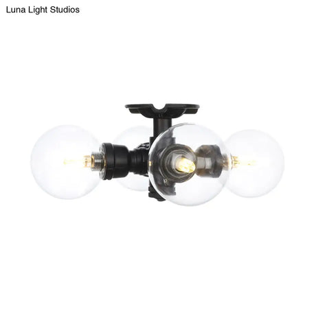 Industrial Orb Semi - Flush Clear Glass Led Lights In Black