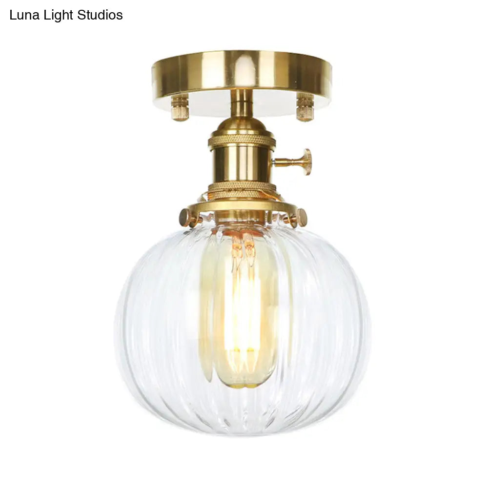 Industrial Orb Shade Ceiling Light With Water Glass - Semi Flush For Living Room