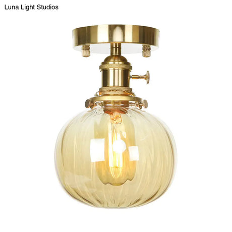 Industrial Orb Shade Ceiling Light With Water Glass - Semi Flush For Living Room