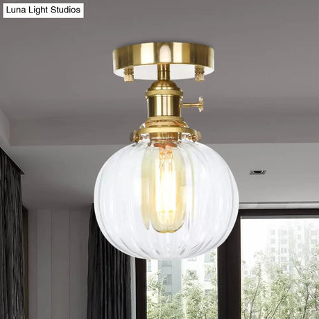 Industrial Orb Shade Ceiling Light With Water Glass - Semi Flush For Living Room