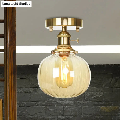 Industrial Orb Shade Ceiling Light With Water Glass - Semi Flush For Living Room