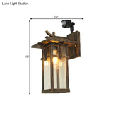 Industrial Outdoor Wall Sconce - Black/Brass Finish Clear Water Glass 1-Light