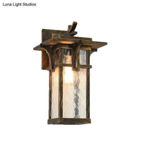 Industrial Outdoor Wall Sconce - Black/Brass Finish Clear Water Glass 1-Light