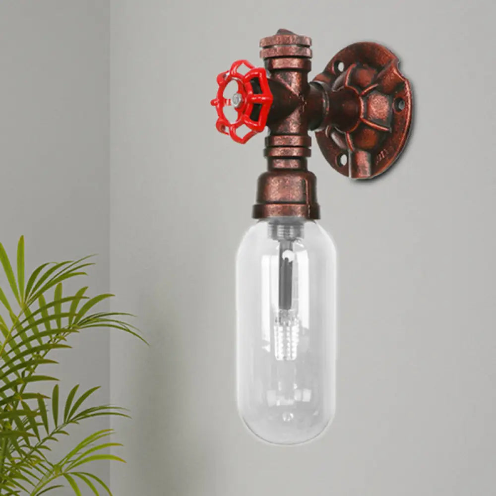 Industrial Oval Wall Light Fixture With Clear Glass 1/2 Lights And Weathered Copper Sconce Design /