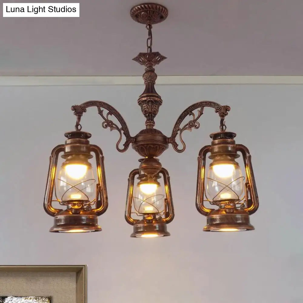 Modern Clear Glass 3-Light Industrial Pendant Chandelier - Black/Silver/Red Kitchen Lighting