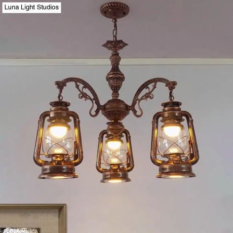 Industrial Pendant Chandelier Light For Kitchen - Clear Glass With Black/Silver/Red Lantern Design
