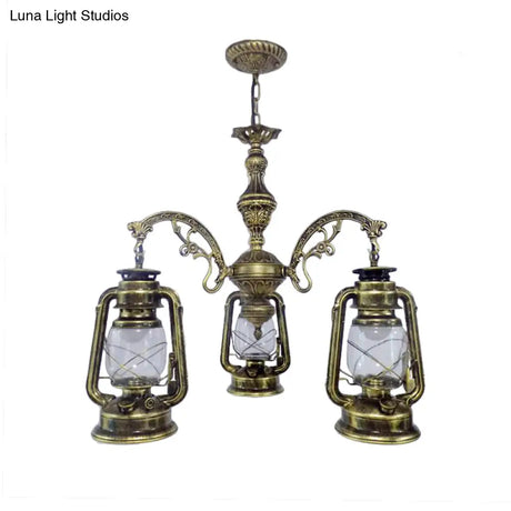 Industrial Pendant Chandelier Light For Kitchen - Clear Glass With Black/Silver/Red Lantern Design