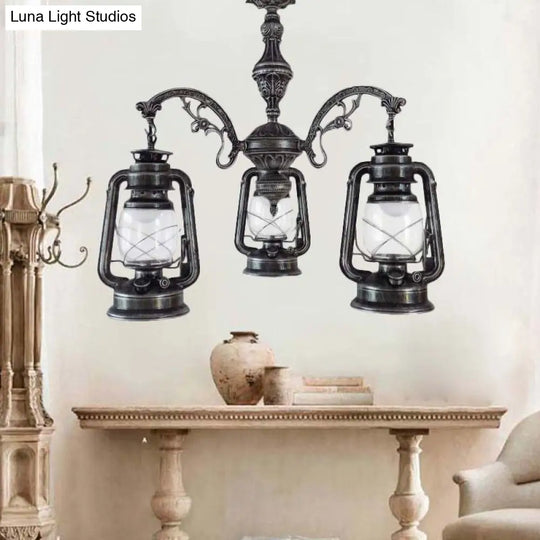 Industrial Pendant Chandelier Light For Kitchen - Clear Glass With Black/Silver/Red Lantern Design