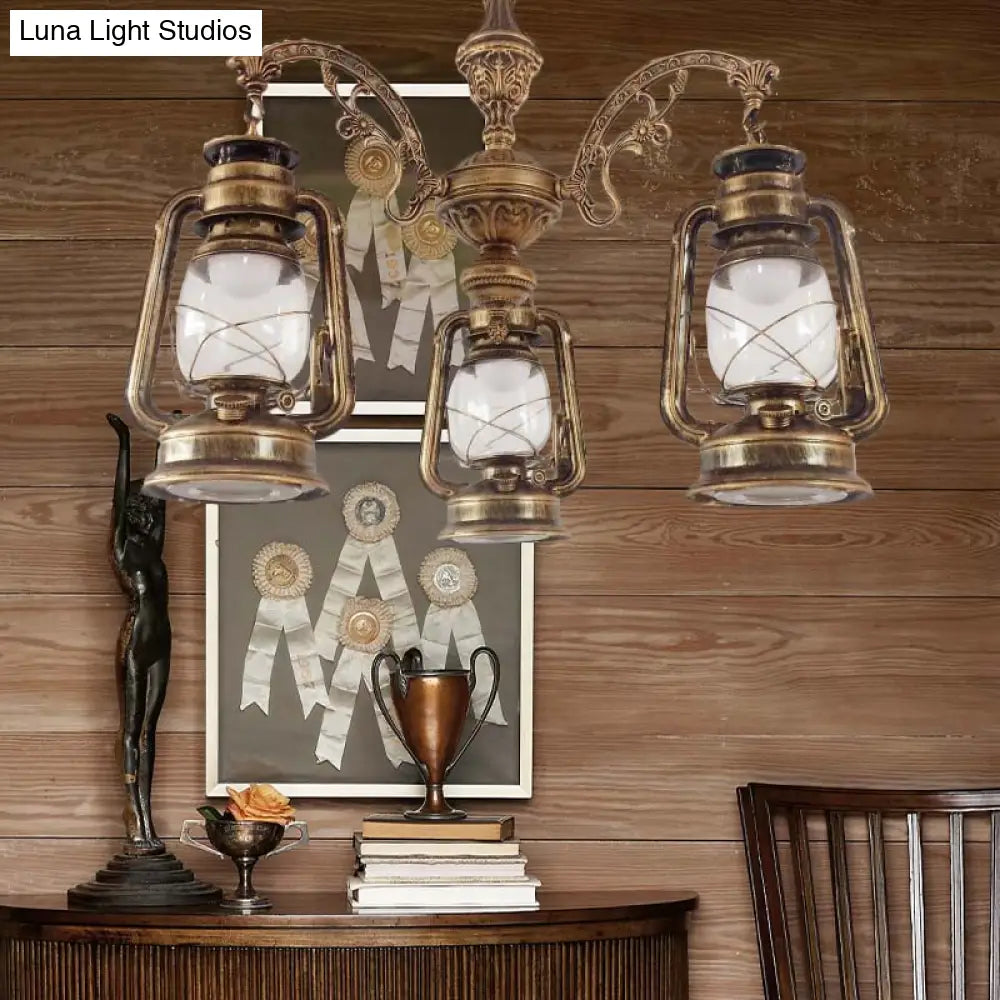 Industrial Pendant Chandelier Light For Kitchen - Clear Glass With Black/Silver/Red Lantern Design