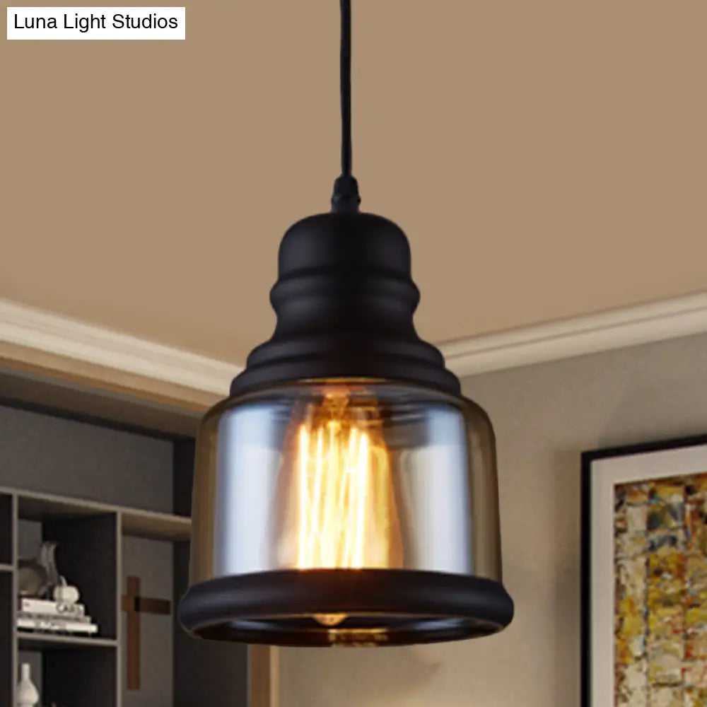 Industrial Pendant Light Kit - Clear Glass Black Finish Jar Shape 1 Head Ceiling Hang Fixture / A