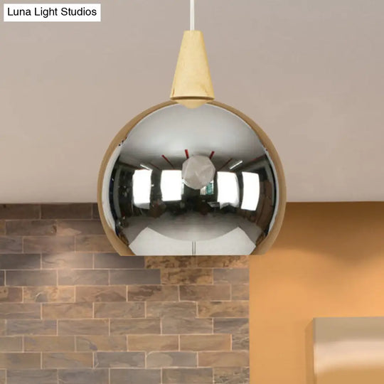 Modern Industrial Hanging Lamp For Bedroom - Single Light Mirror Ball Pendant