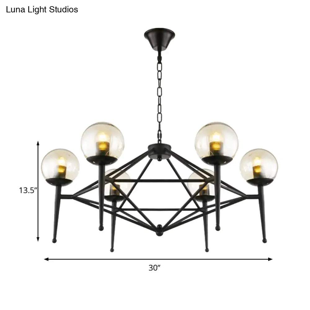 Industrial Pendant Light With Clear Glass Globe Shade - Dining Room Ceiling Lamp (6/8-Bulb)