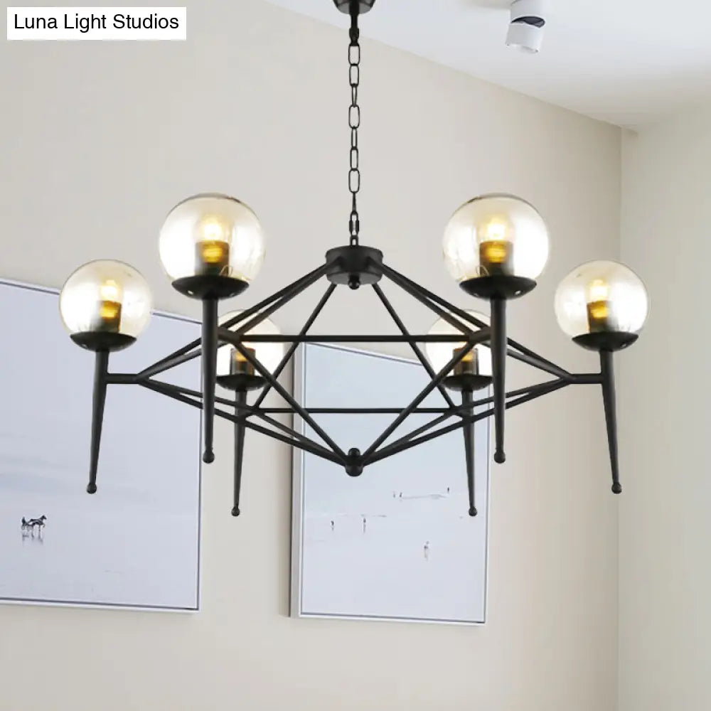 Industrial Pendant Light With Clear Glass Globe Shade - Dining Room Ceiling Lamp (6/8-Bulb)